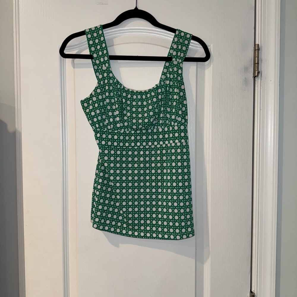 Ann Taylor Green and White Smocked Gingham Tank Top